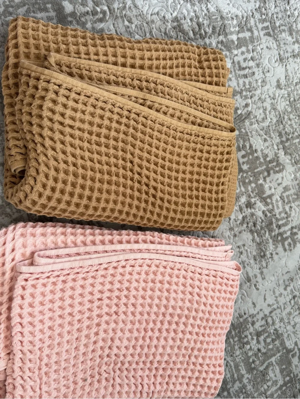 Casaluna 100% Cotton Waffle Knit Bath Towels - Pink & Camel